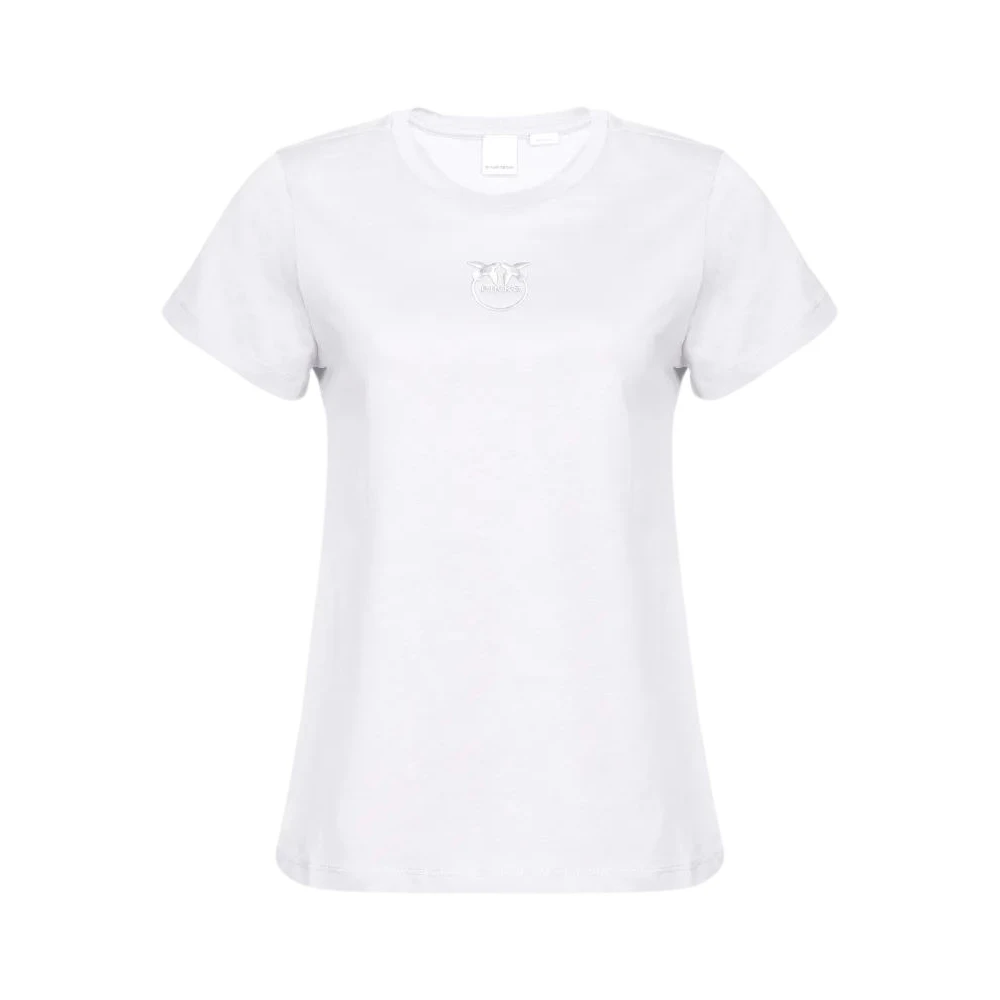 Pinko Geborduurd Logo Jersey T-shirt White Dames