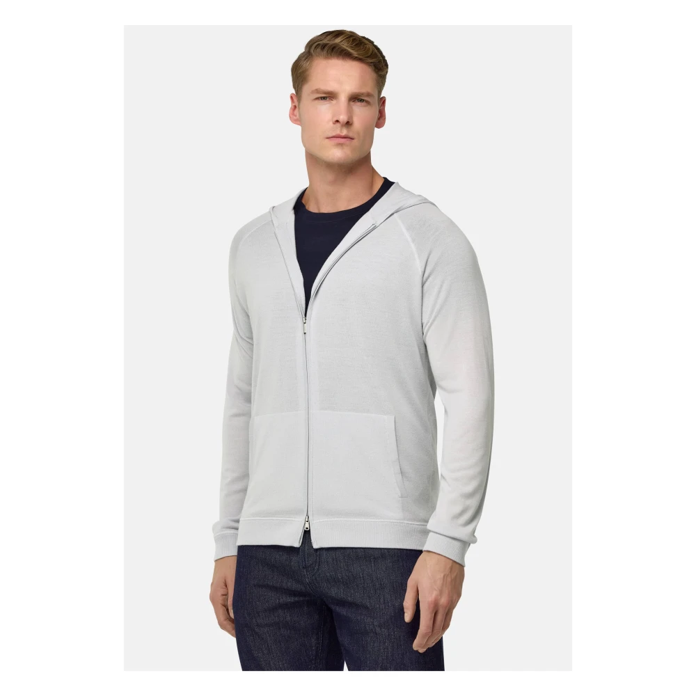 Boggi Milano Merino Wol Full Zip Jumper Blue Heren