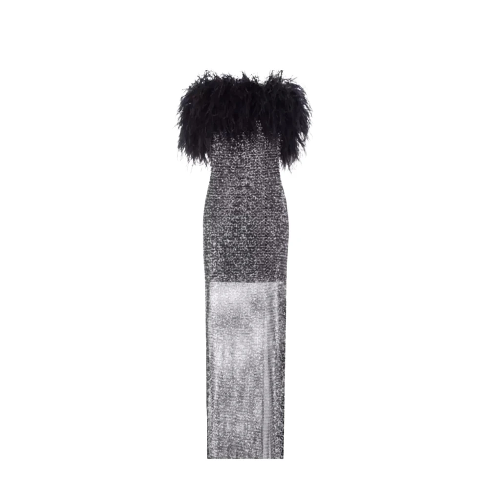 Santa Brands Zwarte Veren Midi Jurk Black Dames