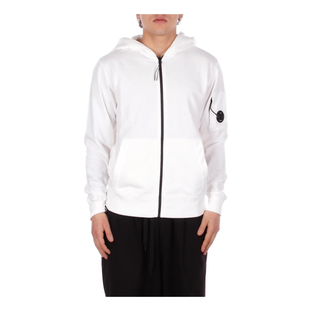 C.p. Company Uomo Bianco Felpa Con Cappuccio E Zip Integrale
