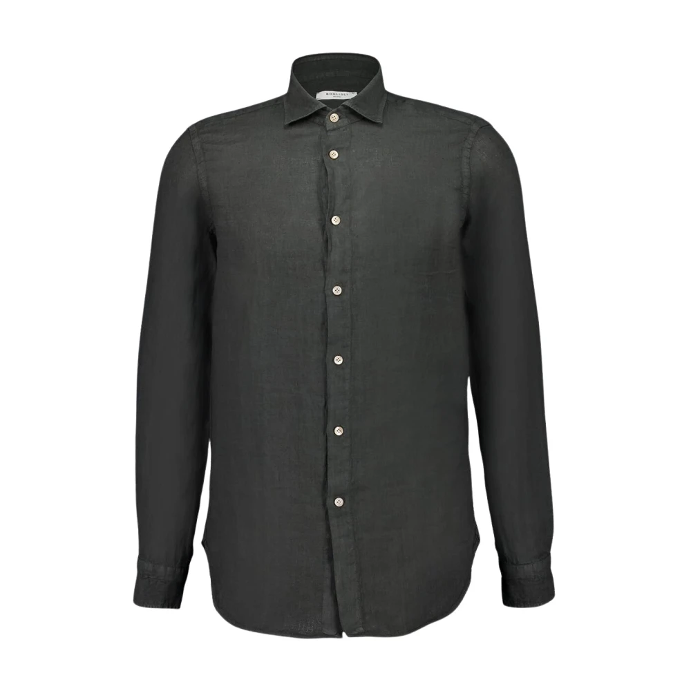 Boglioli Green Casual Shirts, Male, Xl, Charcoal Linen Shirt Regular Fit