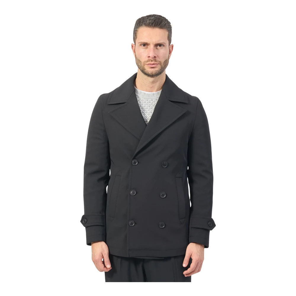 Mulish Zwarte dubbelrijige jas voor de winter Black Heren