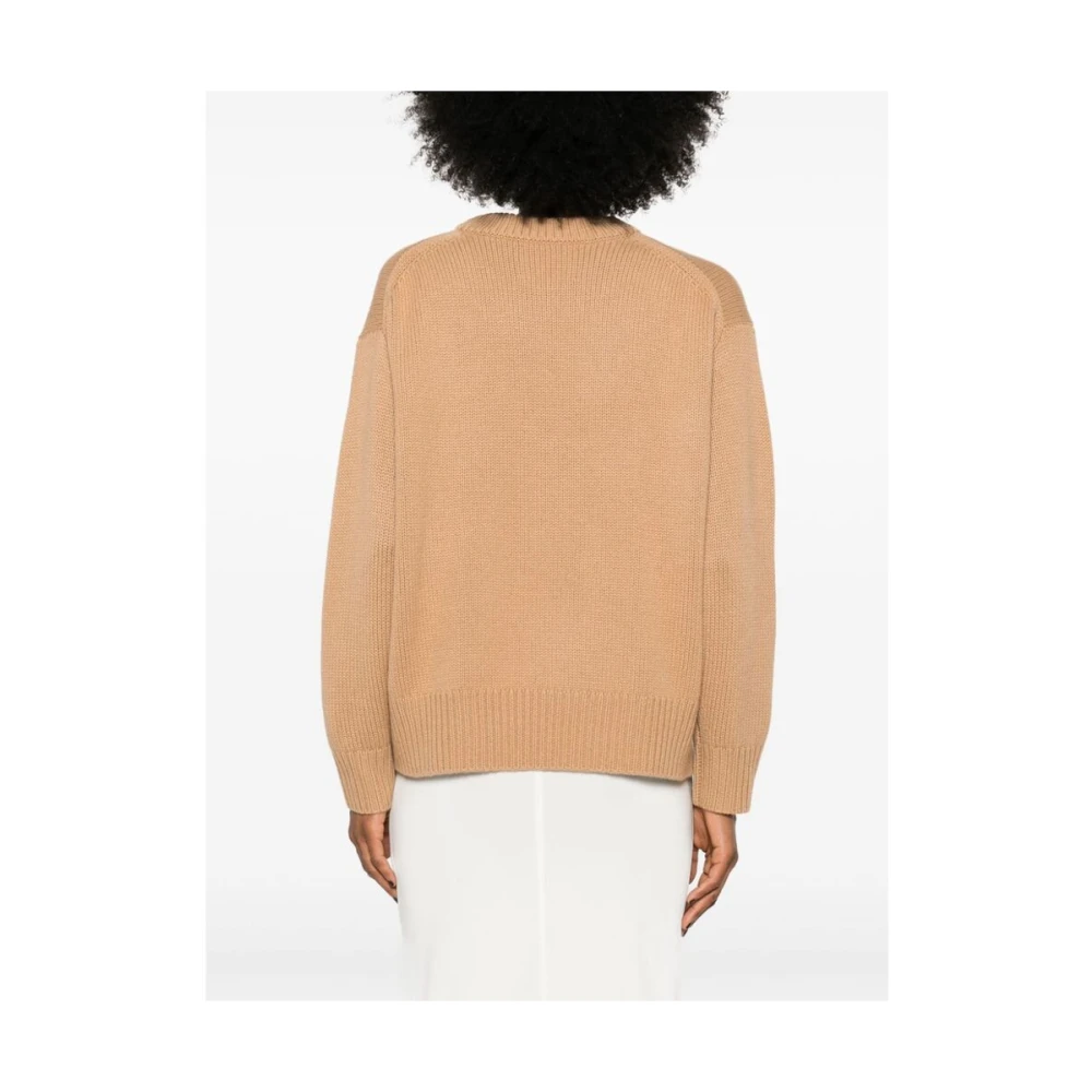 Lisa Yang Beige Cashmere Gebreide Crew Neck Sweater Brown Dames