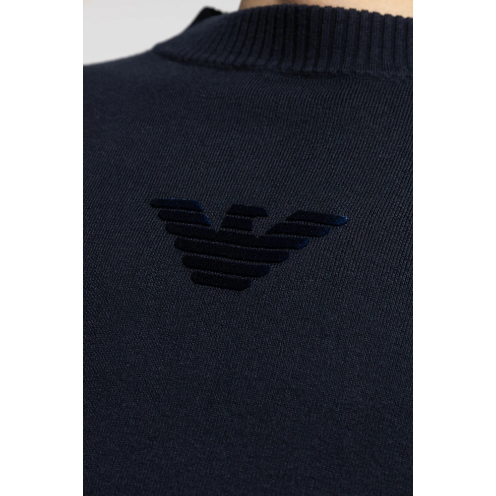 Emporio Armani Trui met logo en fluwelen afwerking Blue Heren