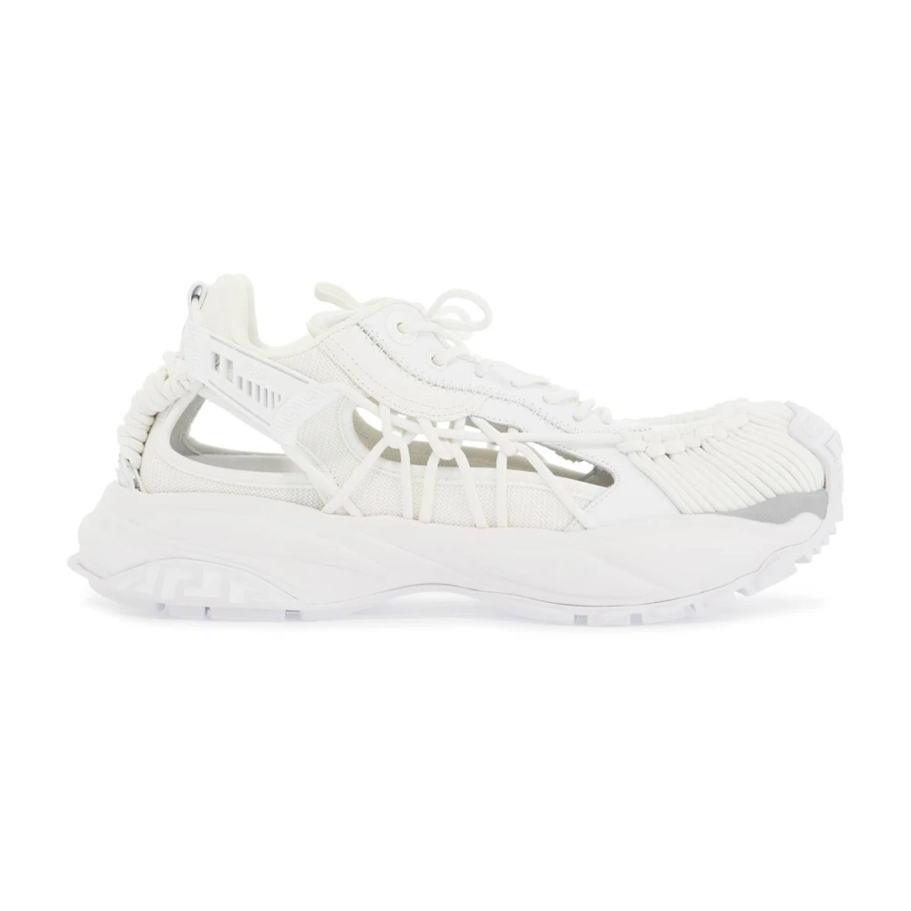 Versace Futuristische Leren Sneakers met Koordweefsel Dames Schoenen Wit