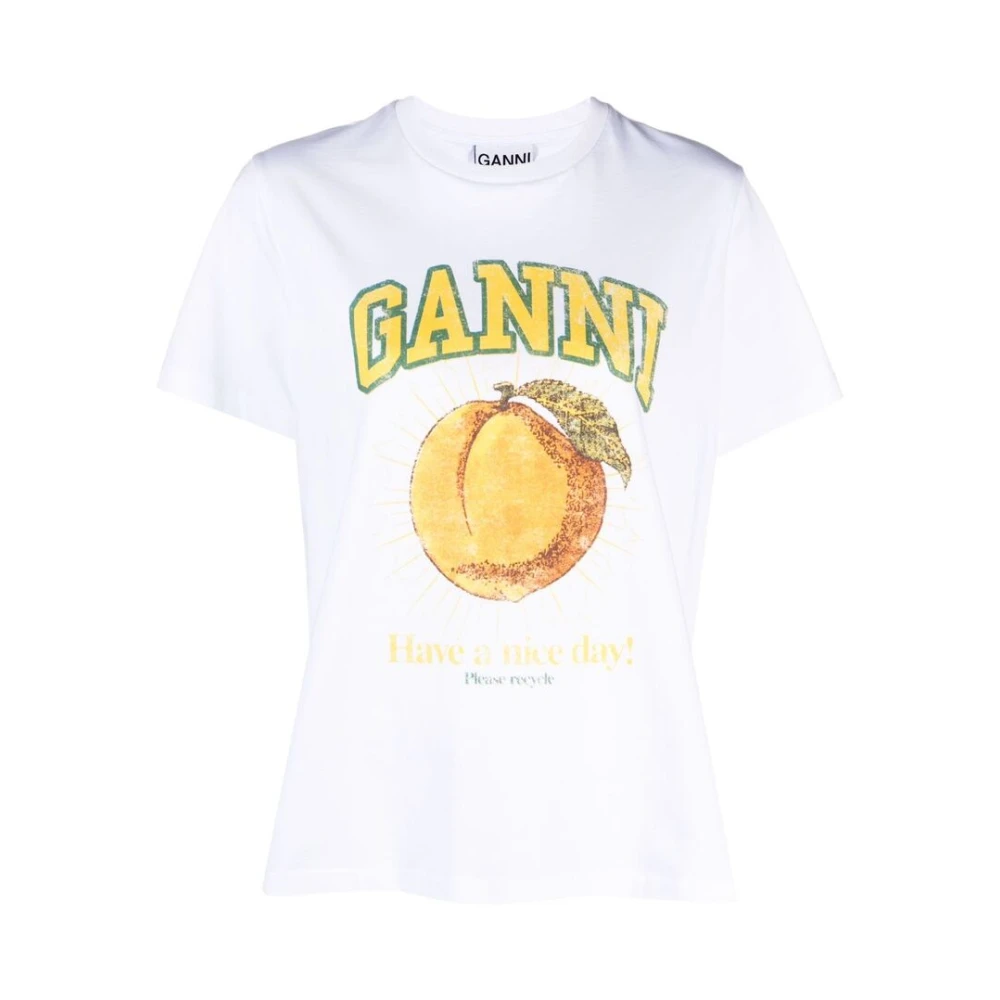 Ganni Grafiskt Tryck Bomull T-shirt White, Dam