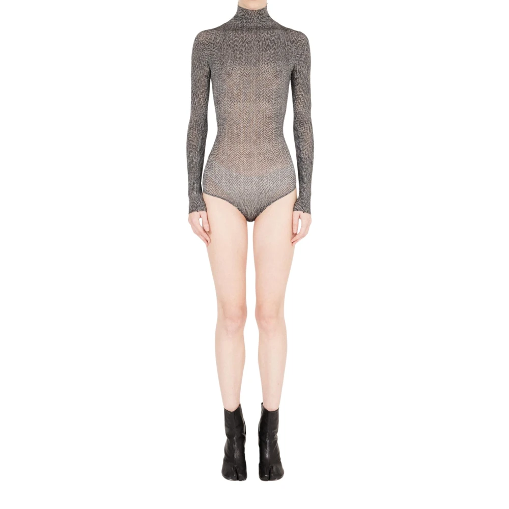 Mm6 Maison Margiela Donna Grigio - Body Scollo Alto A Spina Di Pesce - Tops - S - Immagine 3