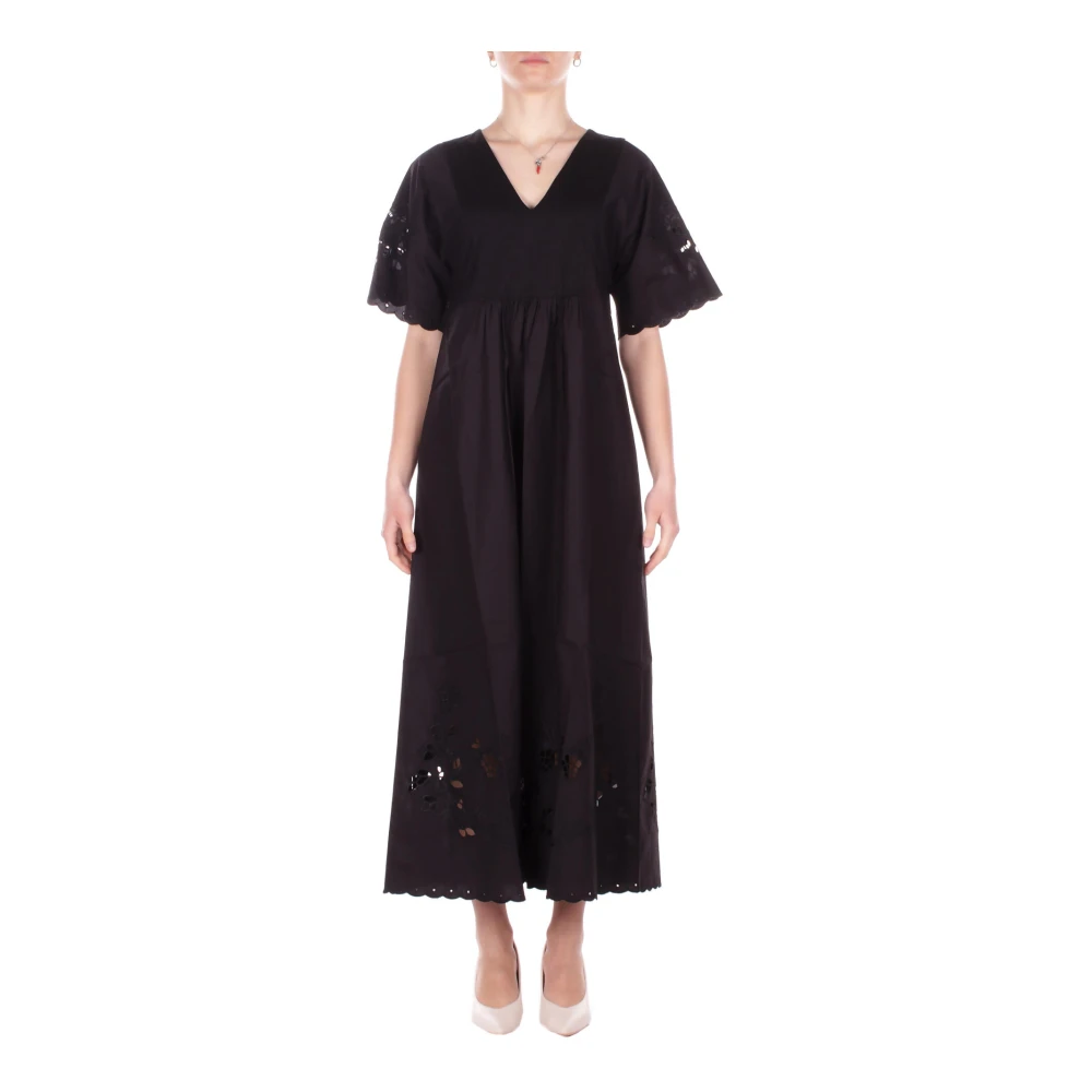 Weekend Max Mara Women's Black Maxi Dresses, Xs, Maxi Dress With Eyelet Details