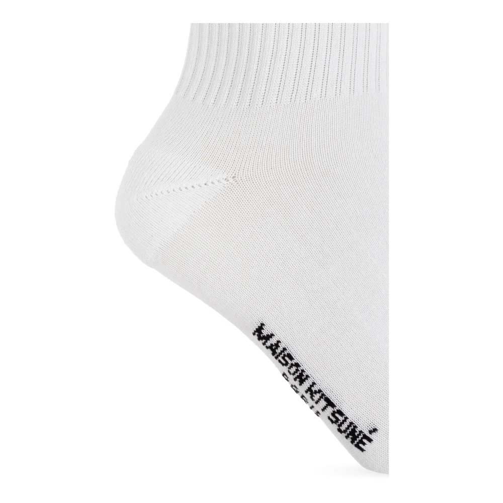 Maison Kitsuné Katoenen sokken met logo White Dames