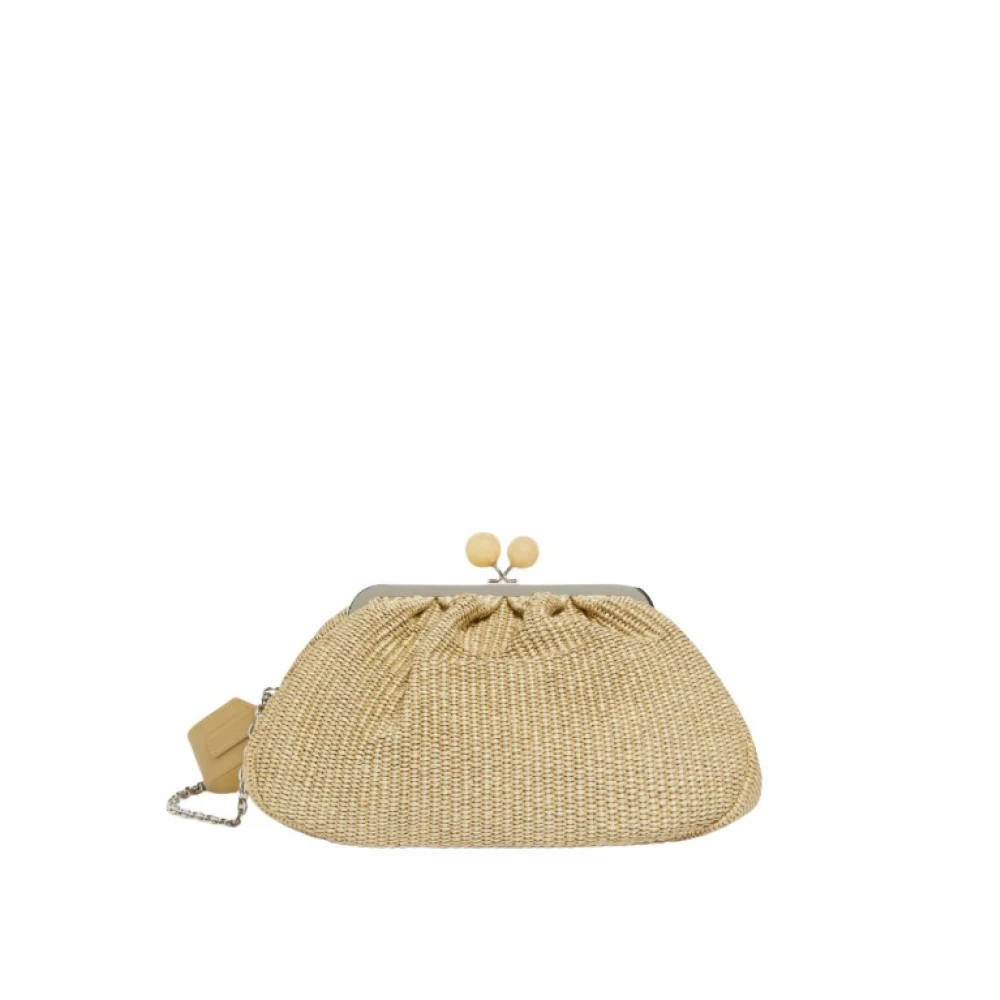 Weekend Max Mara Yellow Clutches, Female, One Size, Golden Raffia-Effect Shoulder Bag
