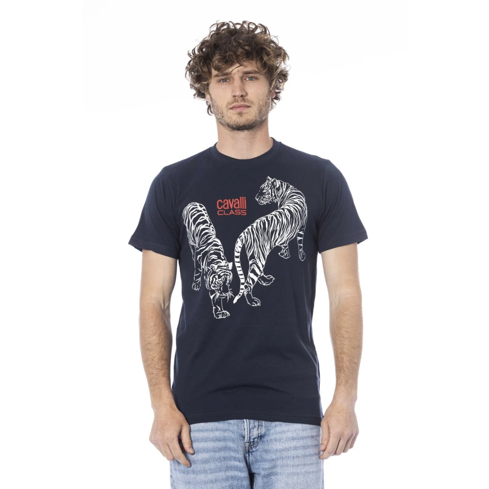 Cavalli Class Logo Print Korte Mouw T-shirt Blue Heren