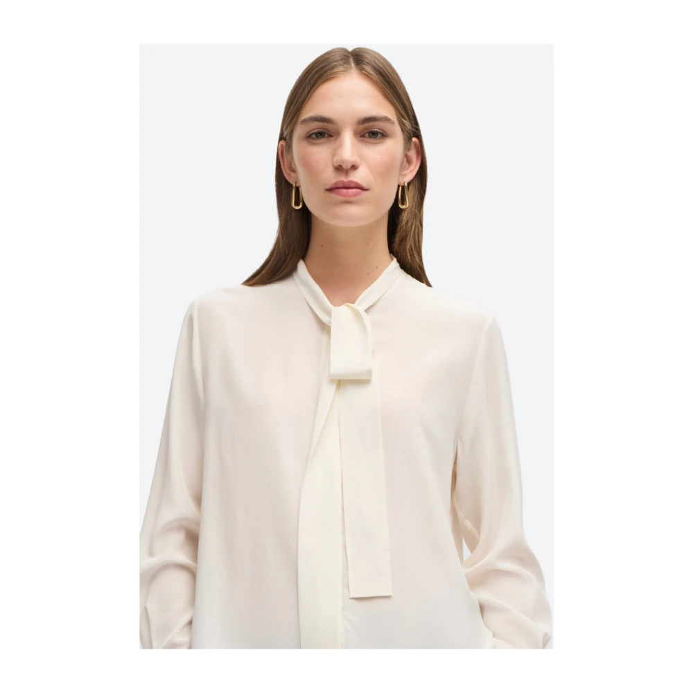 Hugo Boss Zijden blouse met strikkraag White Dames