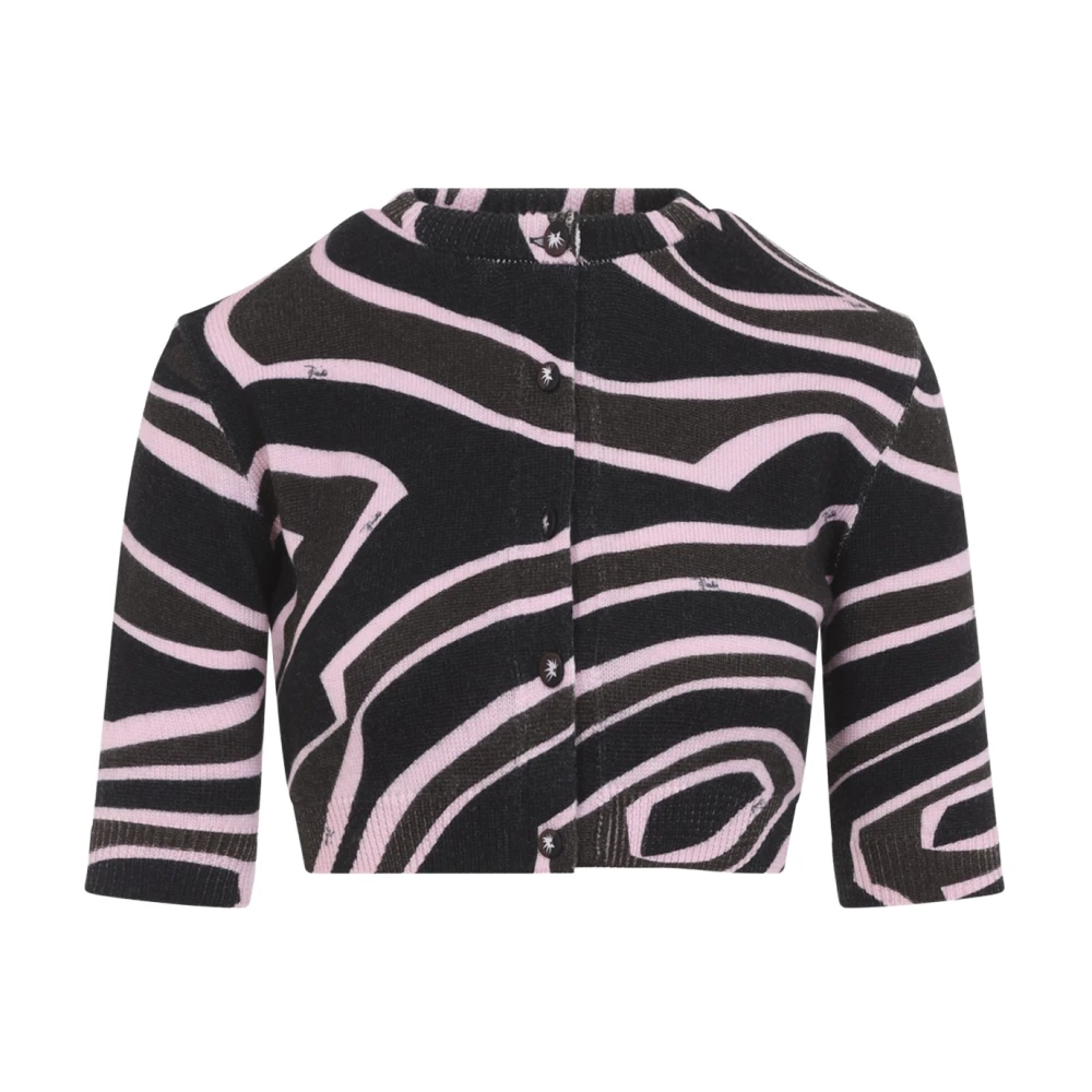 PUCCI | Cardigan crop in maglia di lana stampa Labirinto kaki e rosa | Donna | S - Immagine 3