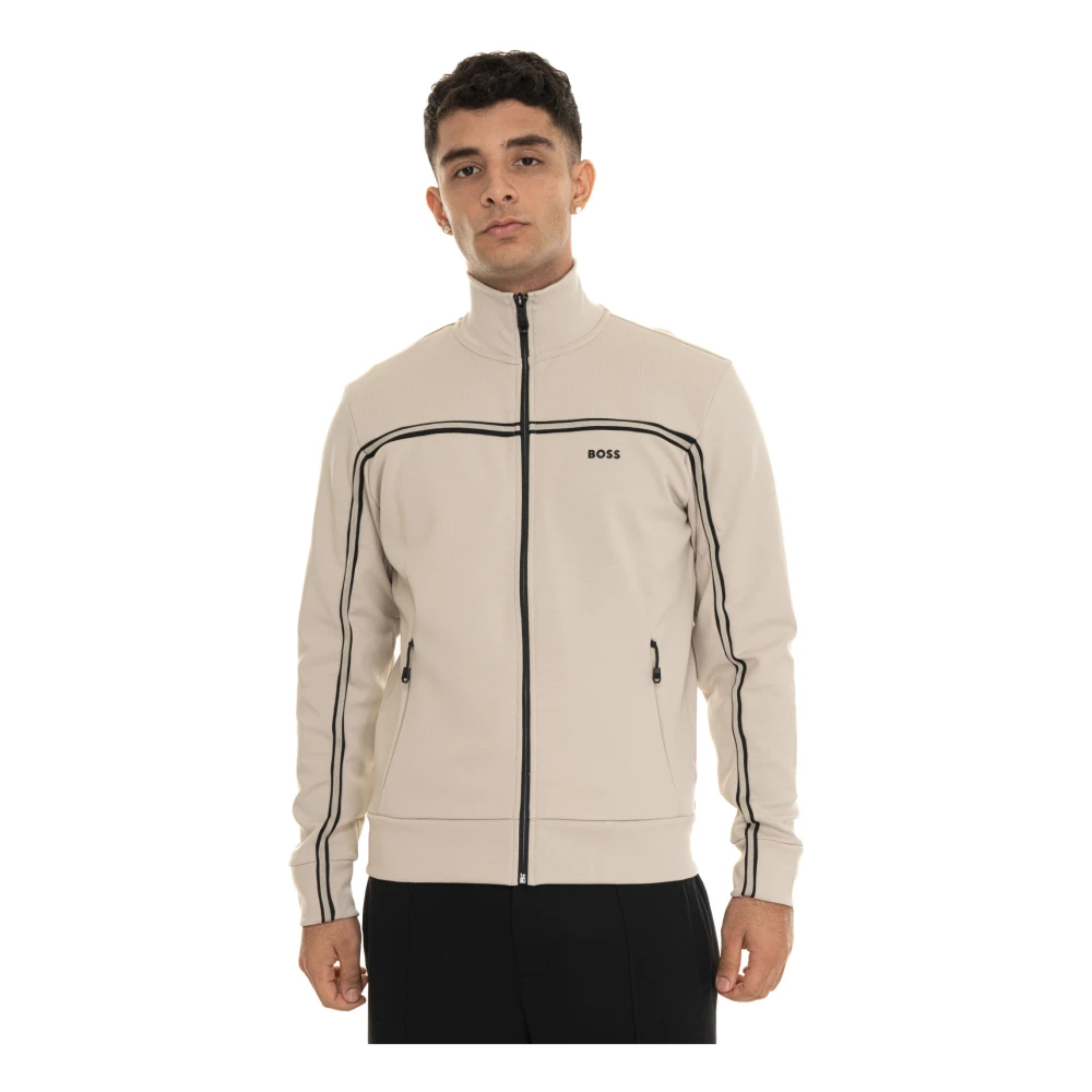 Boss Sweatshirt met ritssluiting en contrastkleurige details Beige Heren