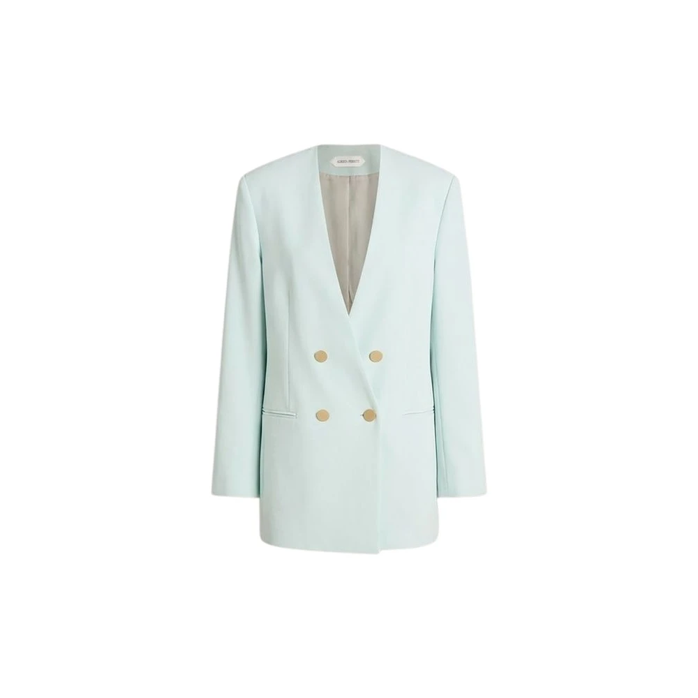 Alberta Ferretti Blue Blazers, Female, L, Double-Breasted Tweed Jacket