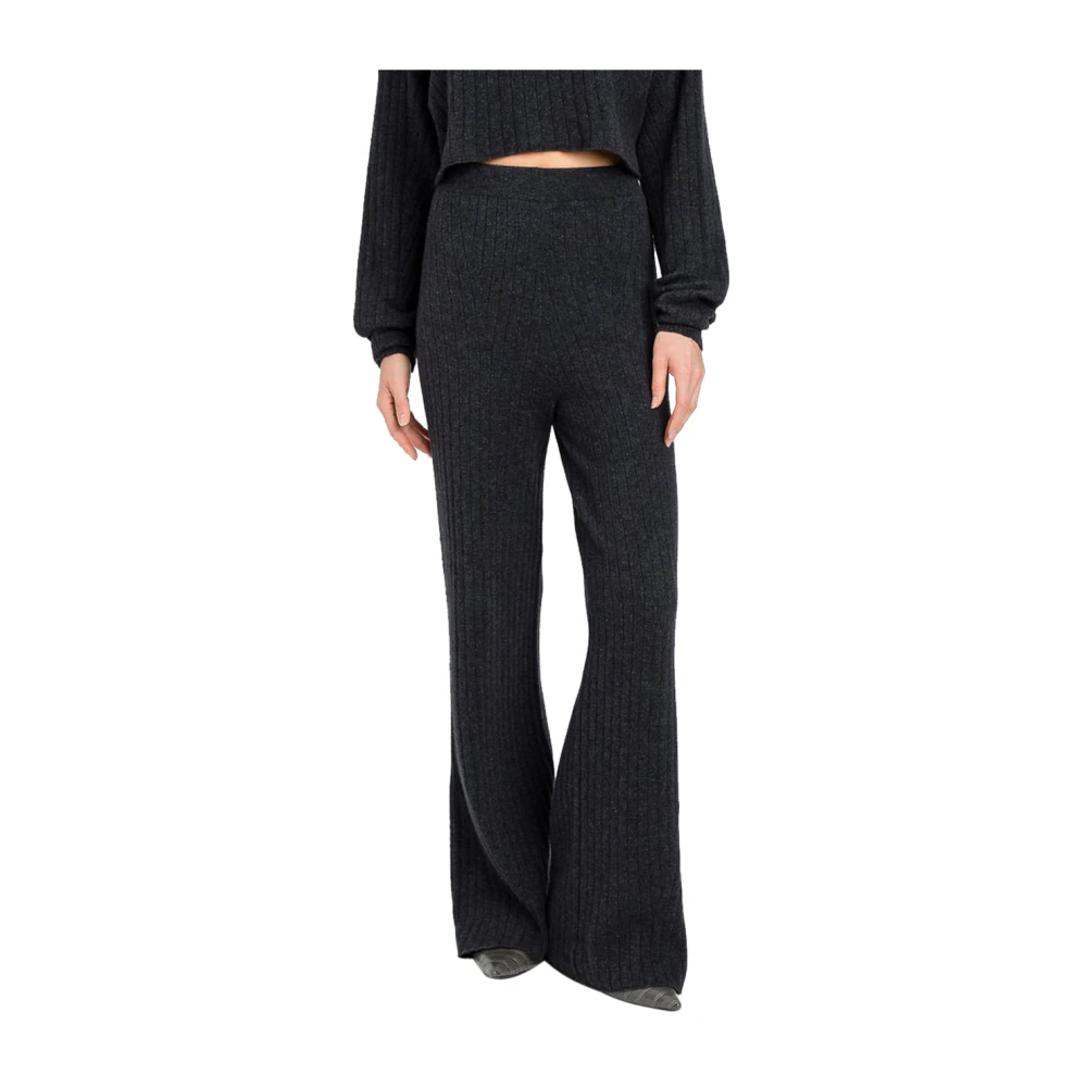 Twinset Wijde Geribbelde Wollen Broek Gray Dames