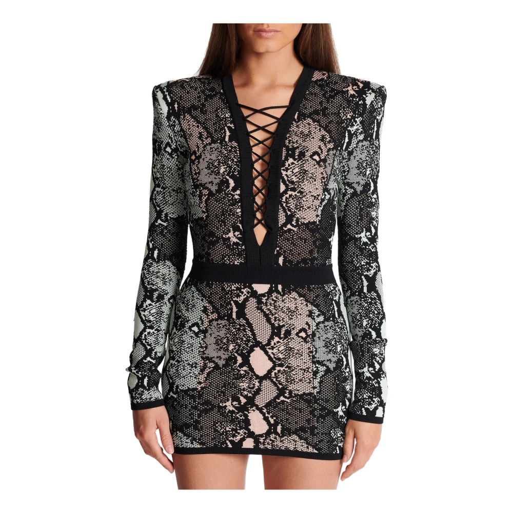 Balmain Korte jacquardjurk met slangenprint Multicolor Dames