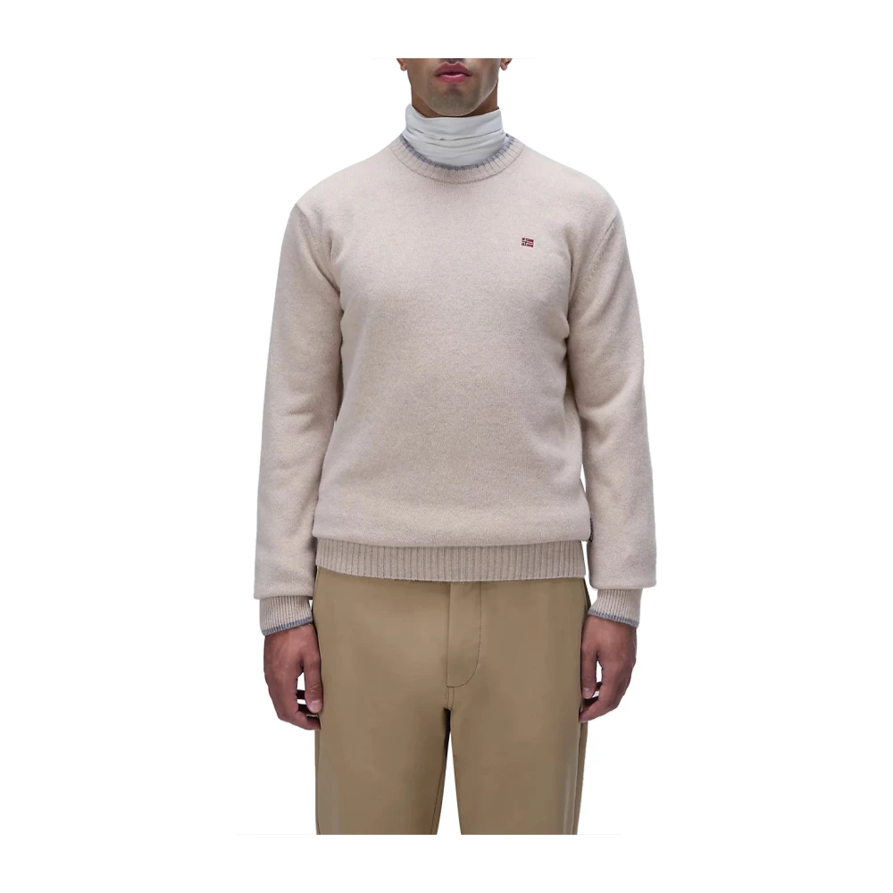 Napapijri Beige Wollen Trui met Noorse Vlag Beige Heren