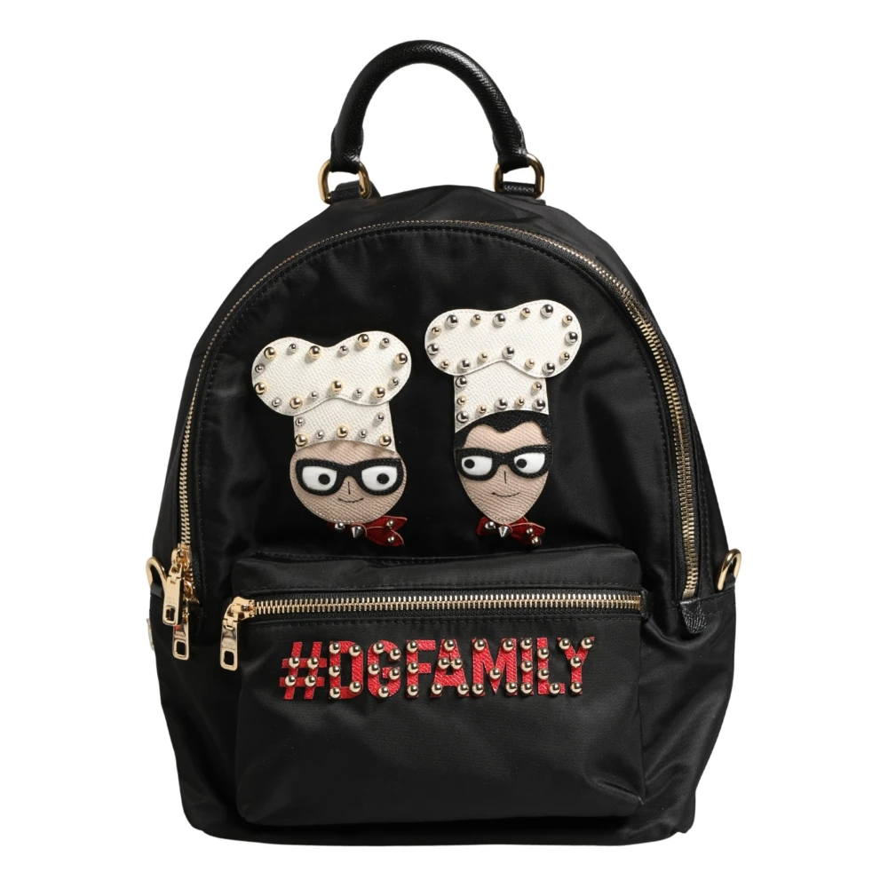 Dolce & Gabbana Unisex Black Vulcano Dgfamily Embellished Backpack