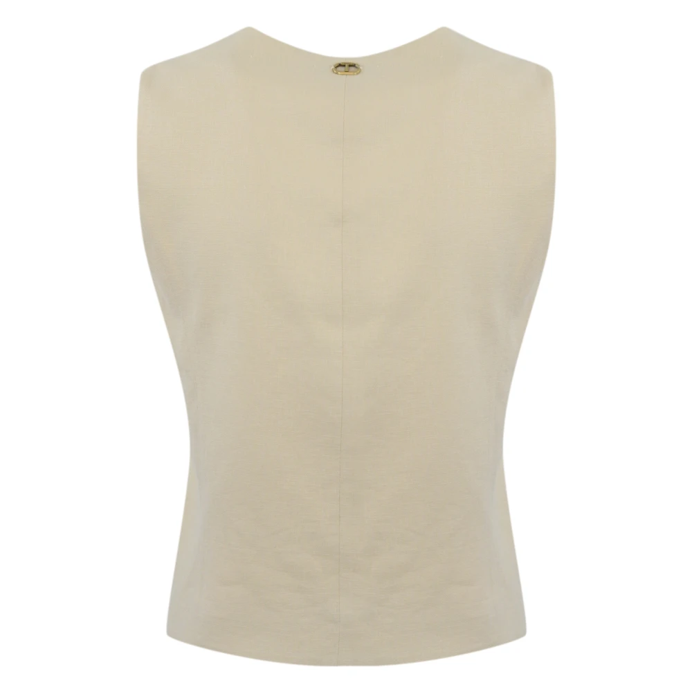 Twinset Linnen Mouwloos V-Hals Jas Beige Dames
