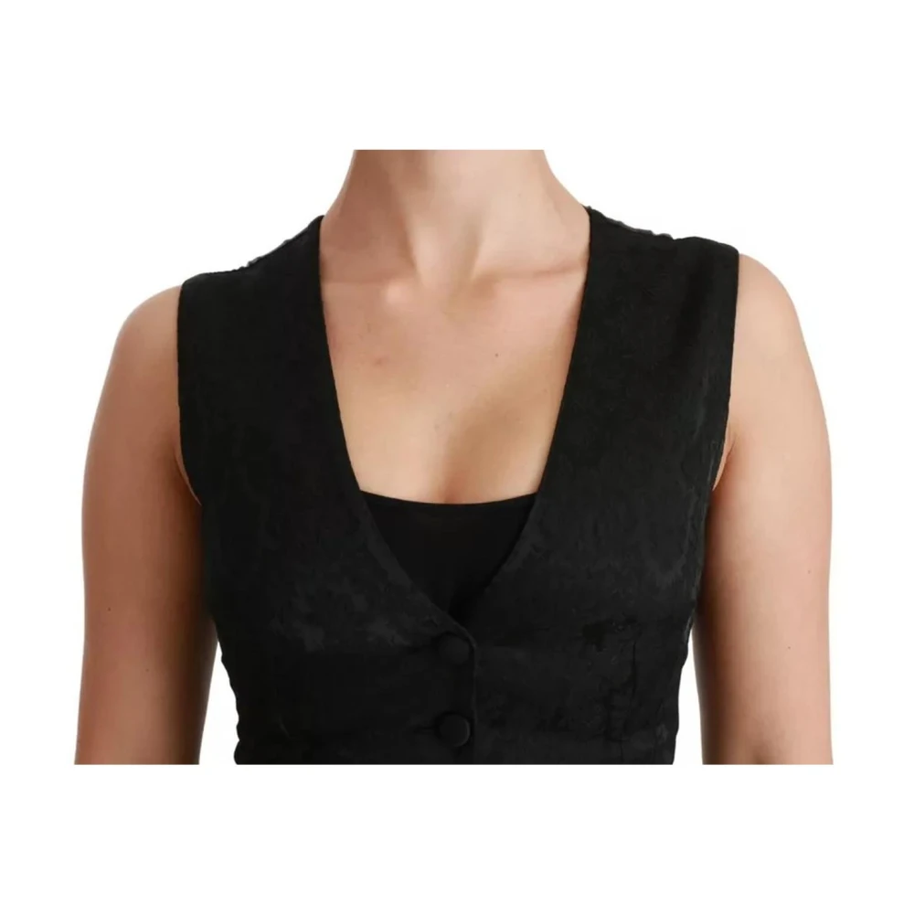 Dolce & Gabbana Zwart Kant Taillejas Slanke Vest Top Black Dames