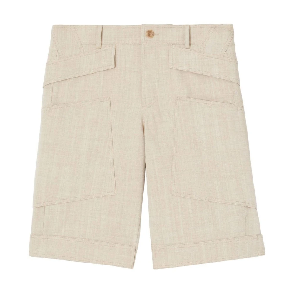 Burberry Beige Wol Shorts met Patch Details Beige Heren