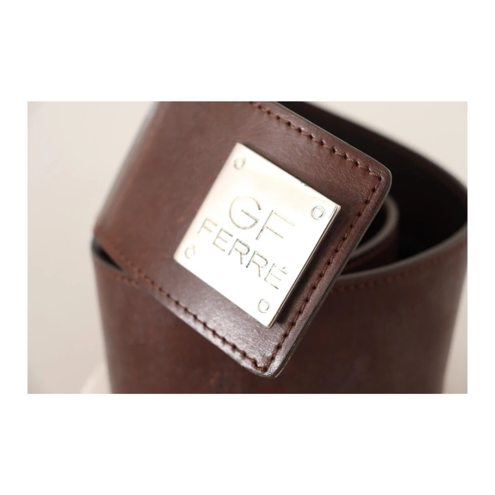Gianfranco Ferré Breed Logo Hardware Leren Mode Riem Brown Dames