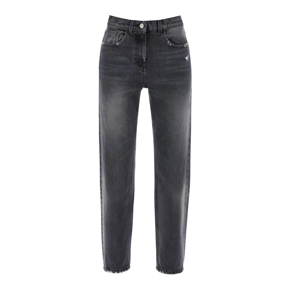Palm Angels Women's Gray Loose-Fit Jeans,, Vintage Wash Straight Cut Jeans W27