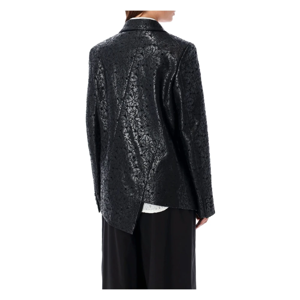 Comme des Garçons Zwarte Bloemenpatroon Blazer Jas Black Dames
