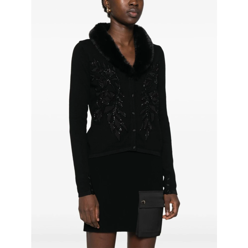 Blugirl Zwarte Gebreide Trui met Bloemenborduursel Black Dames