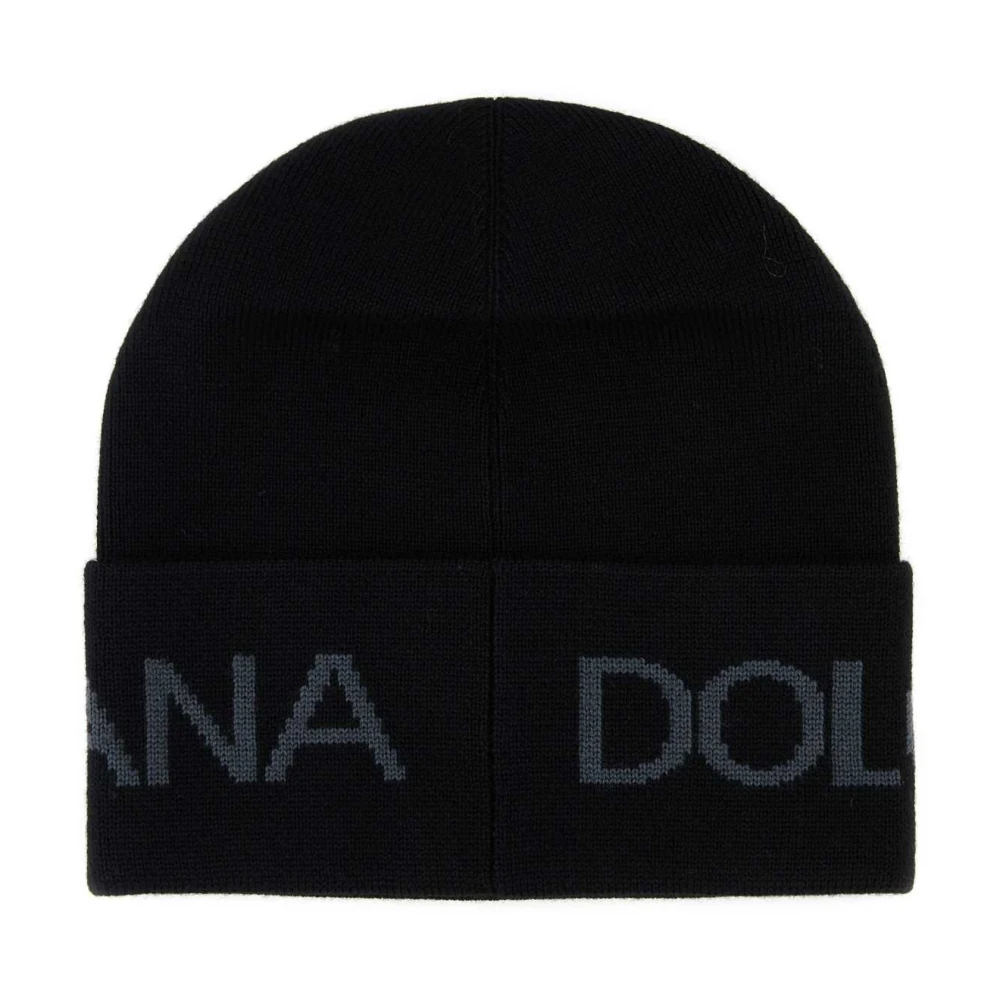 Dolce & Gabbana Zwarte wollen beanie muts Black Heren