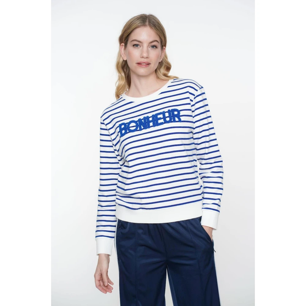 Geisha Gestreepte Sweat Pullover Blauw Off-Wit Blue Dames