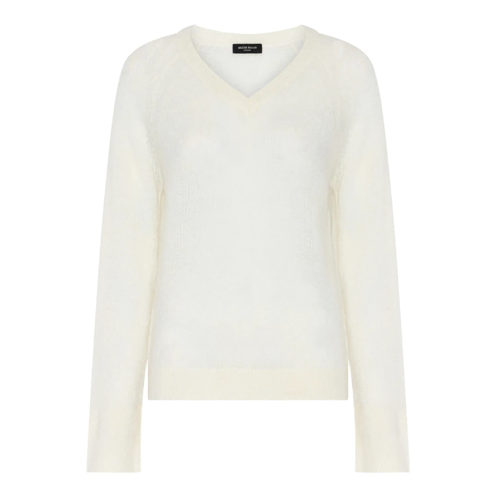 Bruuns Bazaar Women's White V-Neck Knitwear, S, Fluffybbamera Knit