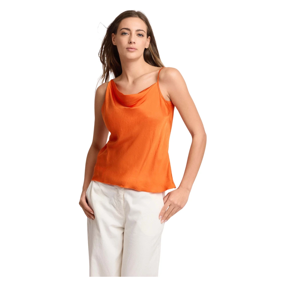 Kocca Women's Orange Sleeveless Tops, M, Top Con Scollo Drapé