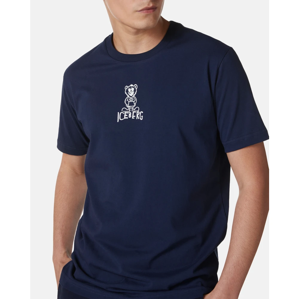Iceberg Blauw slim fit katoenen T-shirt met beerprint Blue Heren