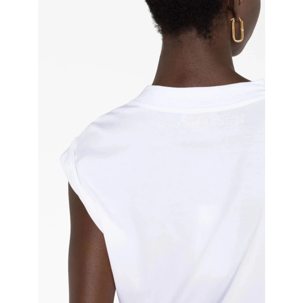 alexander mcqueen Asymmetrisch katoenen T-shirt met gedrapeerd ontwerp White Dames