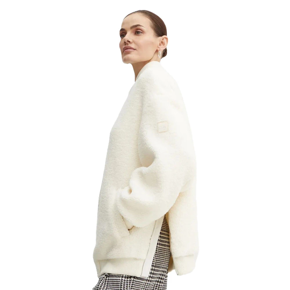 Hugo Boss Losvallende Fleecejas White Dames
