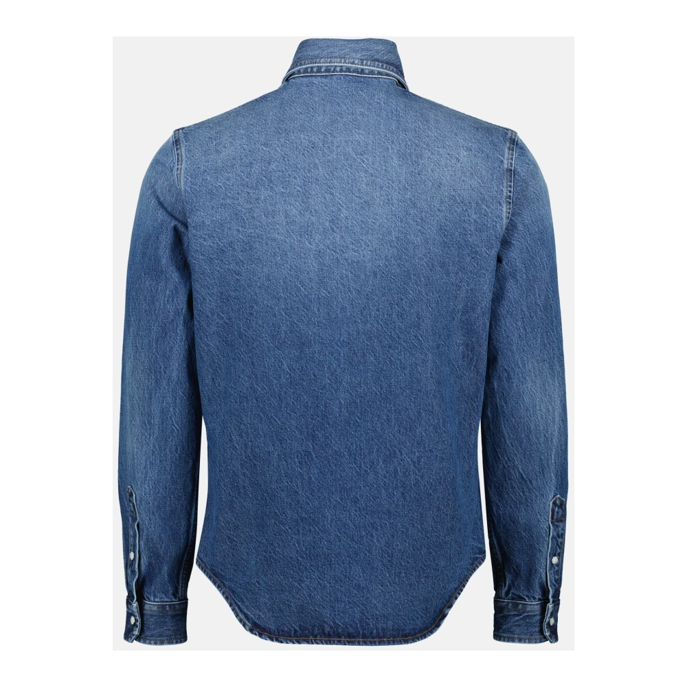 Versace Denim shirt met geborduurd logo Blue Heren