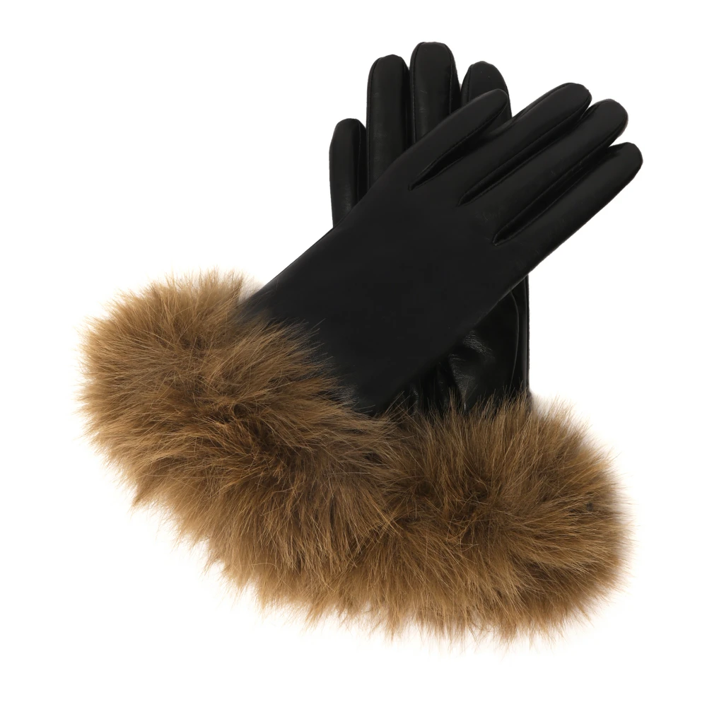 Kazar Zwarte leren handschoenen met synthetische bont Black Dames