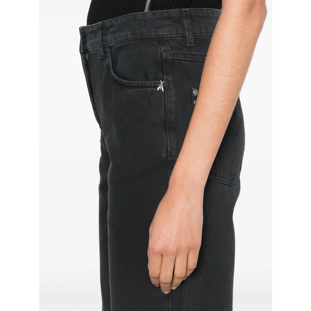 PATRIZIA PEPE Zwarte Straight Jeans met Fly Borduurwerk Black Dames