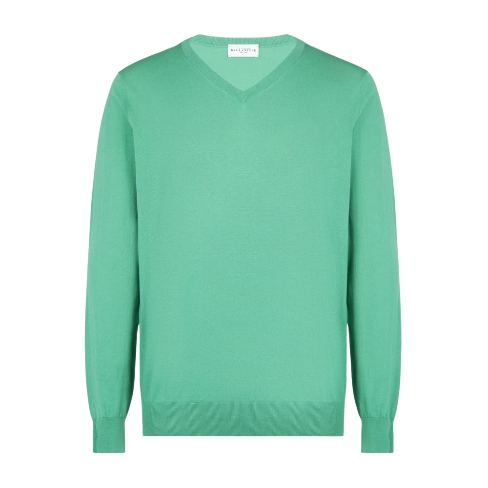 Ballantyne Ultralight Cotton V-Neck Pullover Green Heren