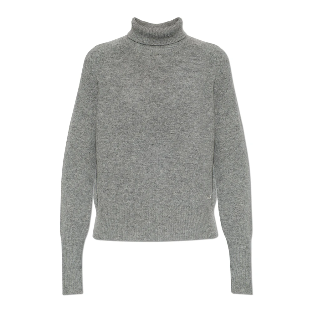 Victoria Beckham Women's Gray Wool Turtleneck With Embroidered Logo - Turtlenecks - M - Knitwear