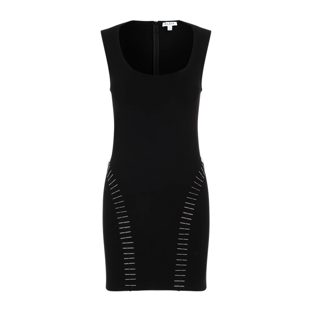 Alaïa Zwarte Wollen Jurk met Metalen Details Black Dames
