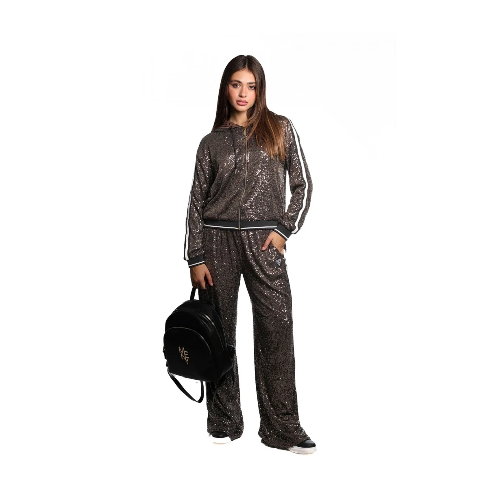 Guess Bruine paillet hoodie met rits Brown Dames