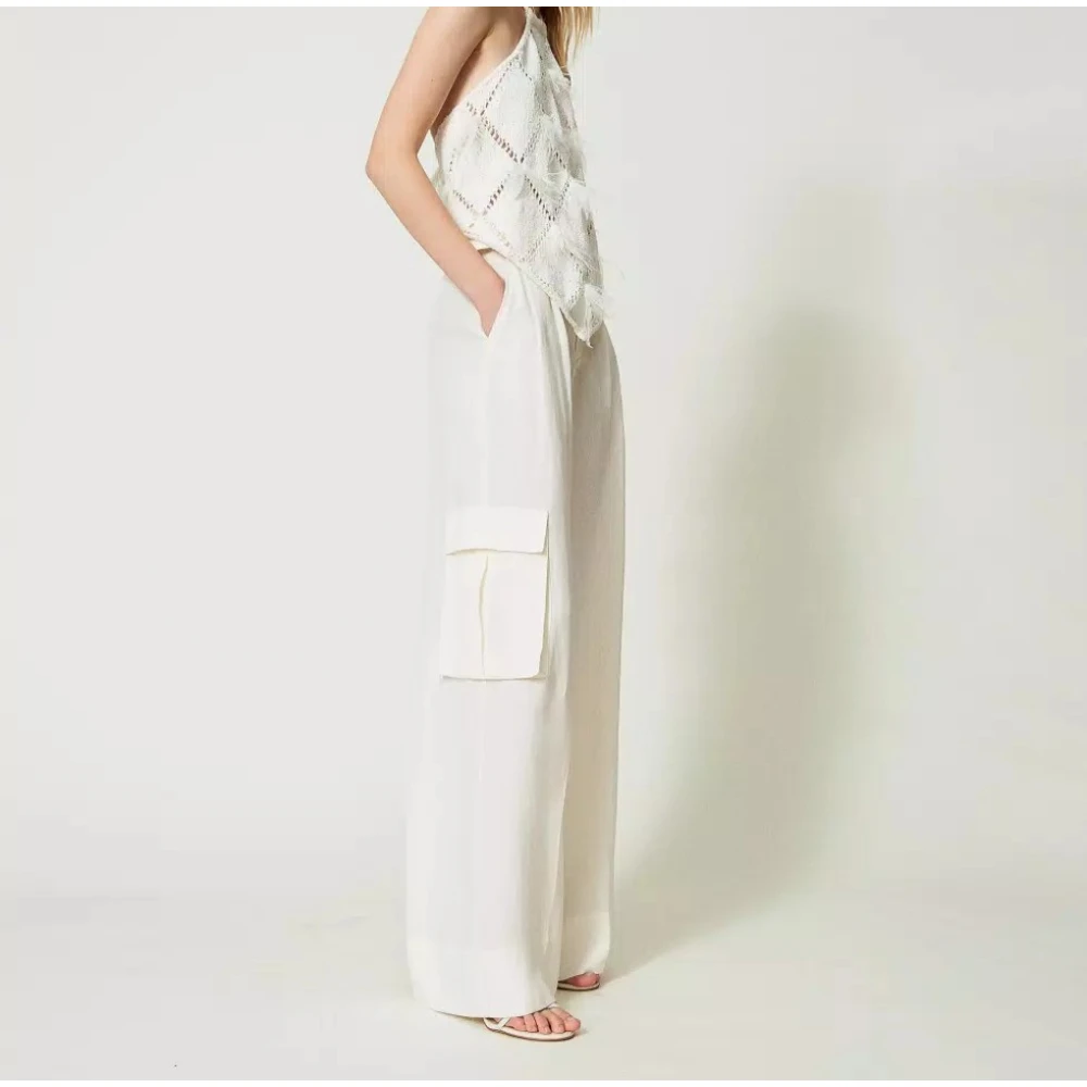 Twinset Wide Leg Linnen Broek White Dames