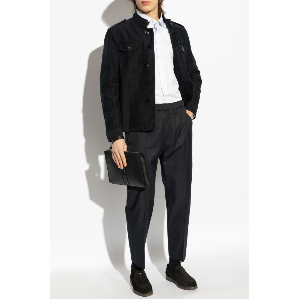 Tom Ford Katoenen jas met opstaande kraag Blue Heren