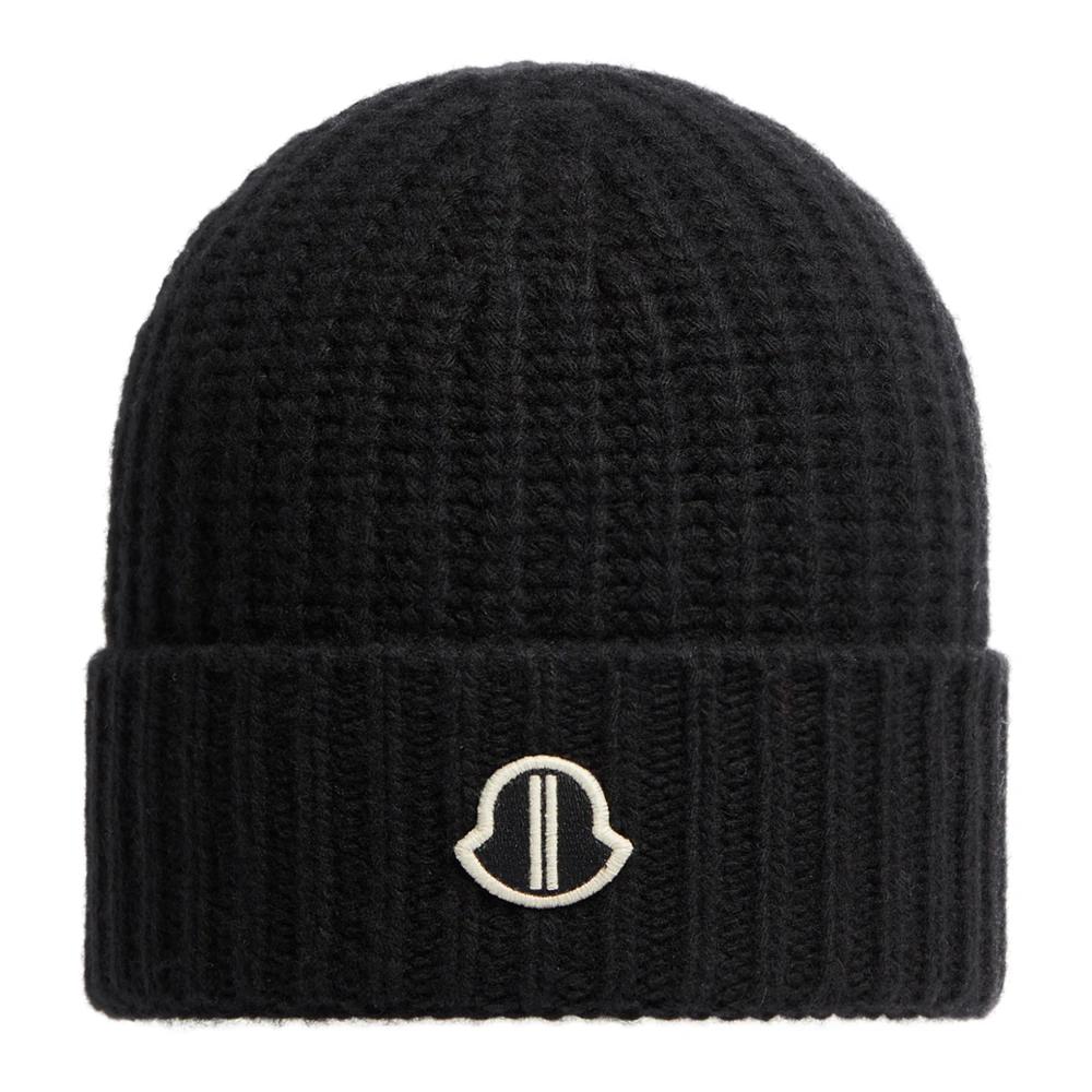 Moncler Zwarte wollen muts met logoborduursel Black Heren
