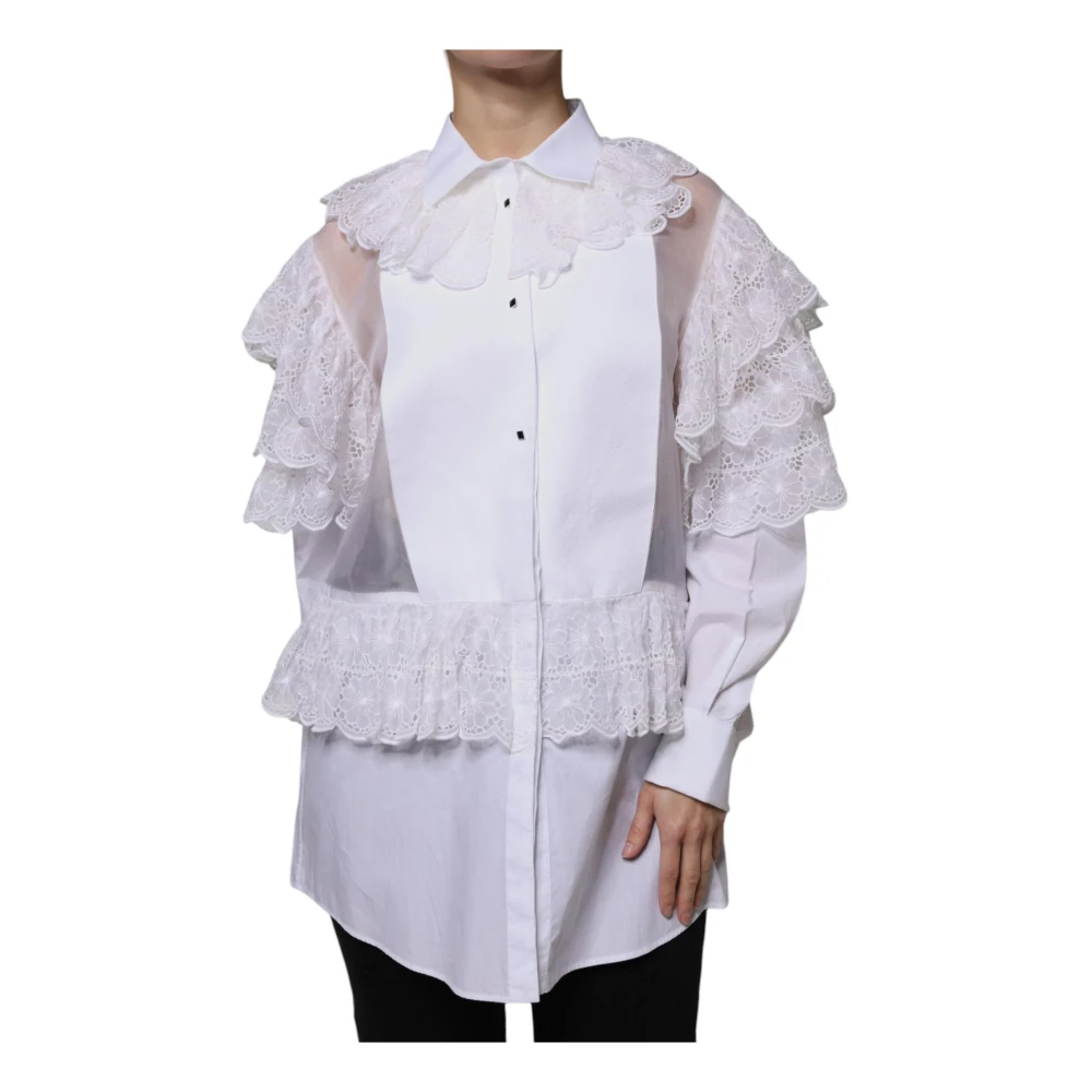 Dolce & Gabbana White Cotton Silk Long Sleeve Blouse - Female - Shirts - White - L - Blouses & Shirts