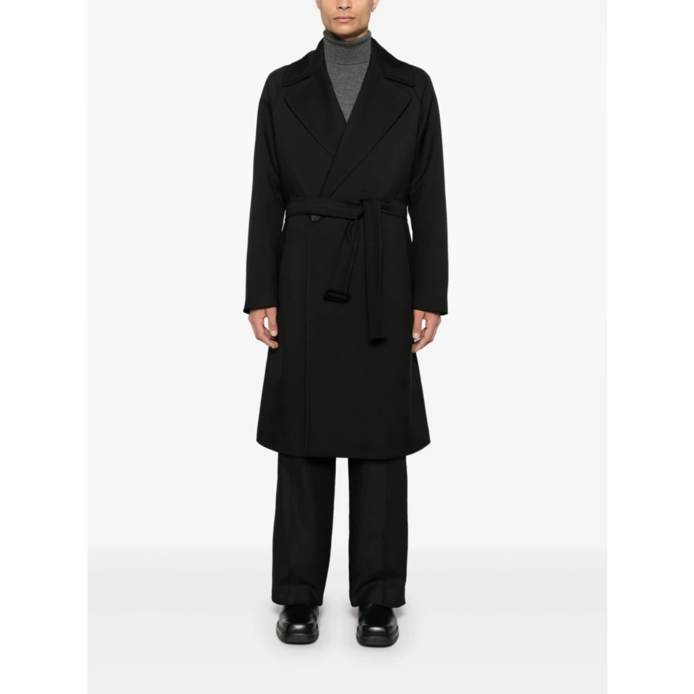 Hevo Zwarte double-breasted jas met riem Black Heren
