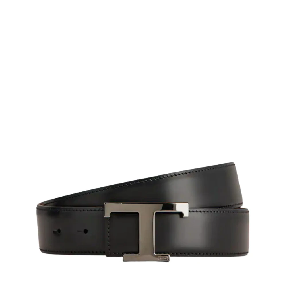 Tod's Men's Black Belts, 90 Cm, Timeless T Reversible Leather Belt